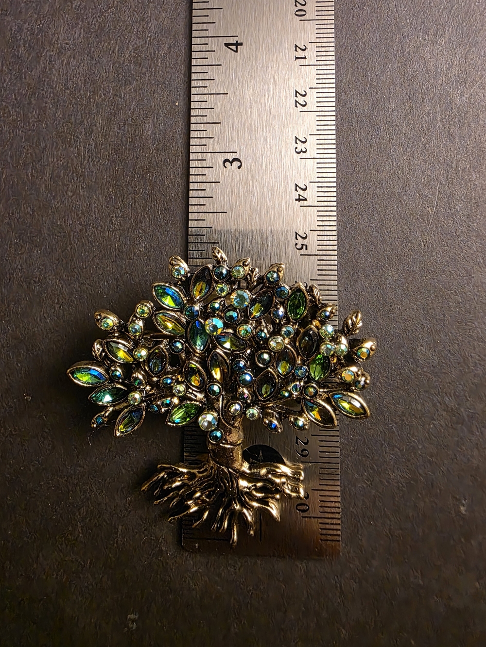 Gold-Tone Tree of Life Brooch with Blue and Green Crystals - Picture 2 of 4